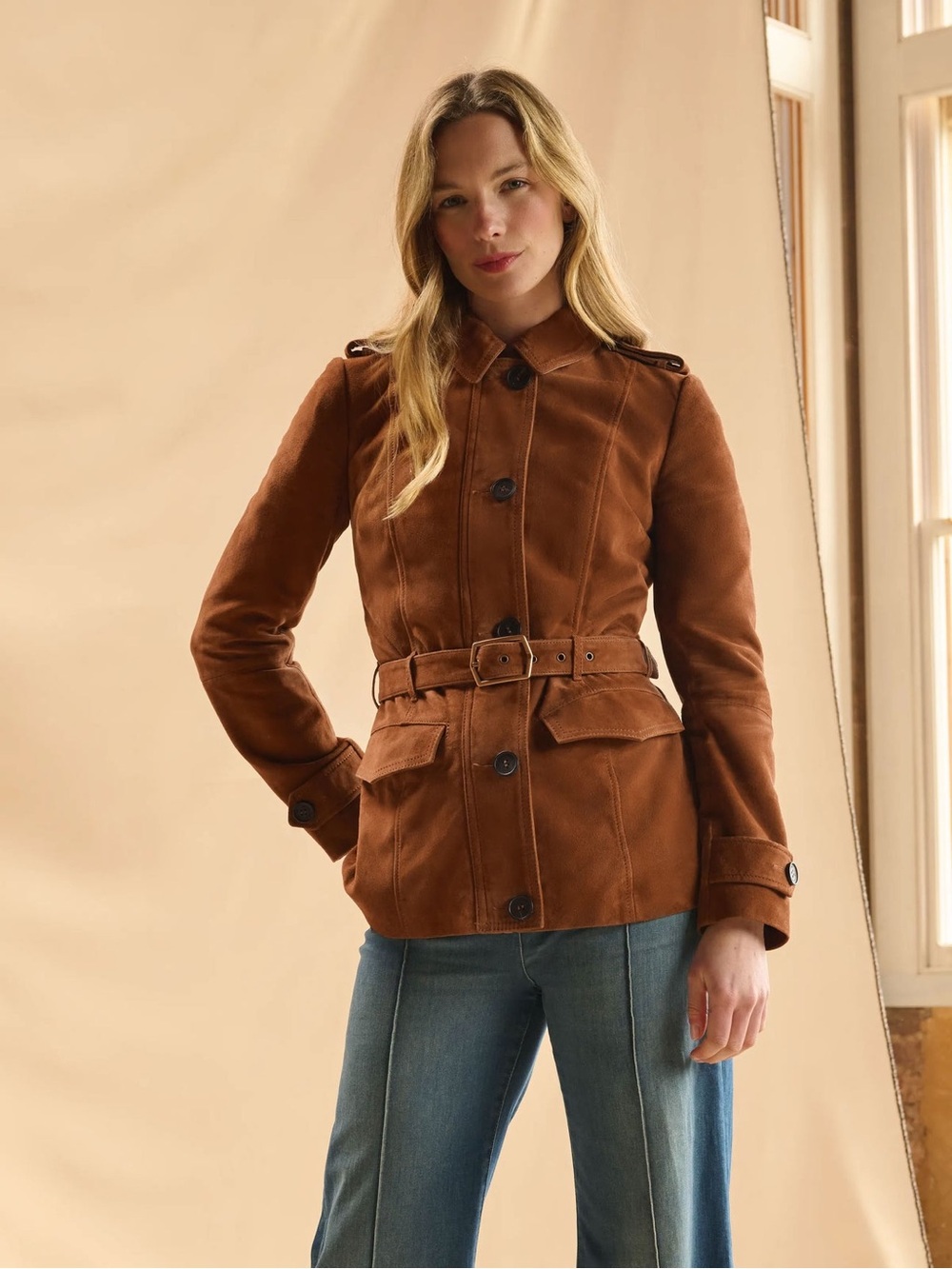 Fairfax and Favor Brown Suede Belted Jacket - Women